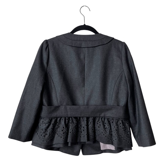 Rebecca Taylor Blazer Womens Size 8 Gray Wool Cropped Peplum Eyelet Stretch Work - Picture 4 of 6